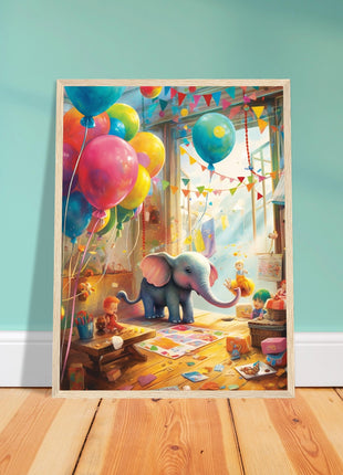 Elephant in playroom kids poster