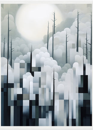 Mystical Fusion: Misty Forest Painting with Harmonious Geometric Interplay