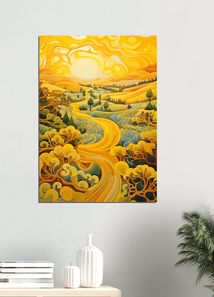 Paisaje dorado del atardecer Póster