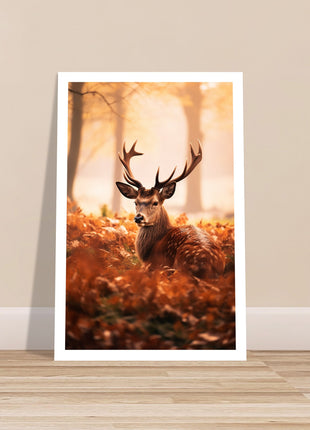 Deer in fall woods poster