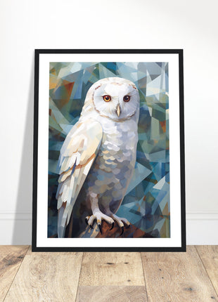 Geometric Harmony: Striking White Owl Poster with Artistic Flair