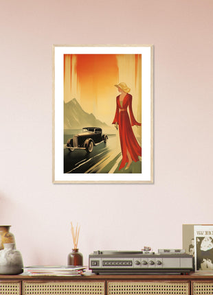 Retro lady any and car poster