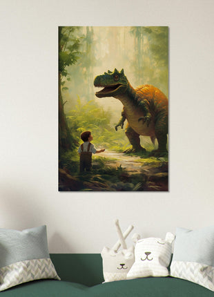 Póster dinosaurio y niño