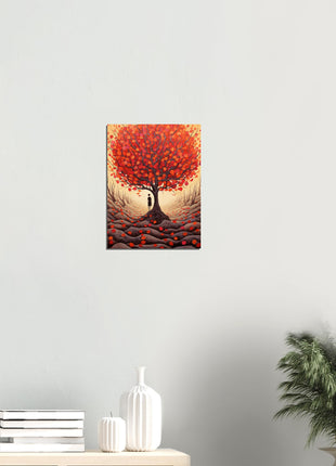 Red fall tree drawing poster