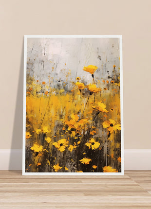 Yellow flower in field painting poster