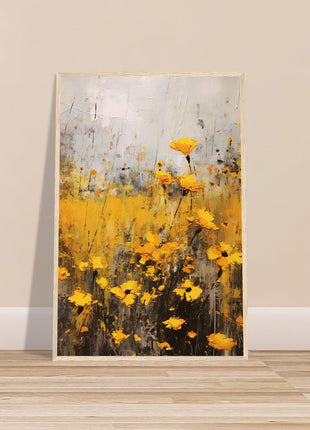 Yellow flower in field painting poster