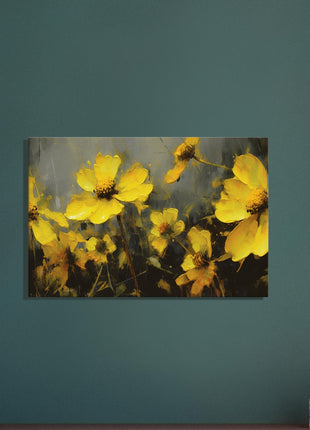 Yellow spring flowers on darker background poster