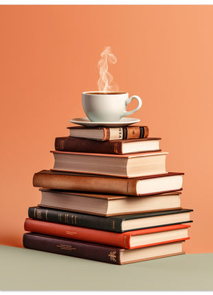 Coffee on stack of books poster