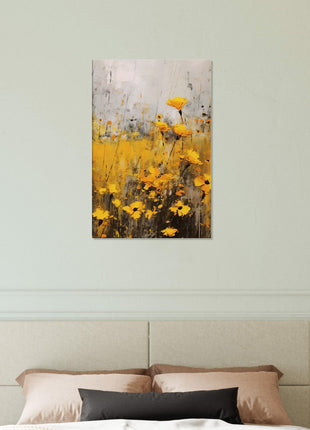 Yellow flower in field painting poster