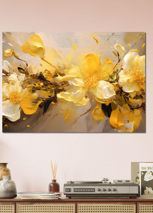 Golden Floral Elegance – Abstract Flower Art Print