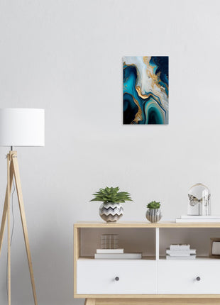 Gold and blue marble swirl poster - Aluminum Print