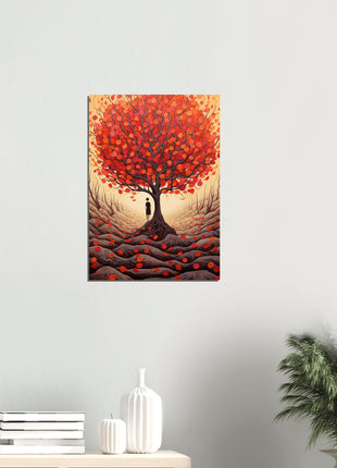 Red fall tree drawing poster