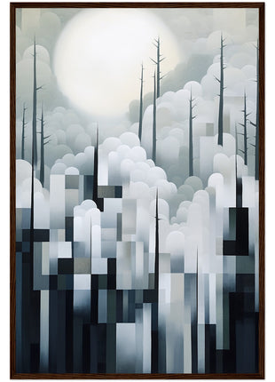 Mystical Fusion: Misty Forest Painting with Harmonious Geometric Interplay