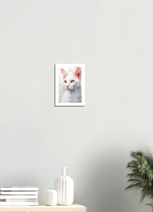 Peinture de chat blanc géométrique fantaisiste : une œuvre d’art époustouflante pour votre collection