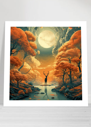 Paysage d'automne de cerfs - Affiche d'automne