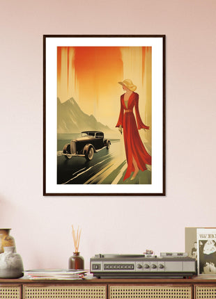 Retro lady any and car poster