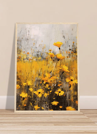 Yellow flower in field painting poster