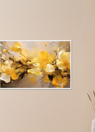 Golden Floral Elegance – Abstract Flower Art Print