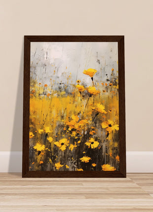 Yellow flower in field painting poster