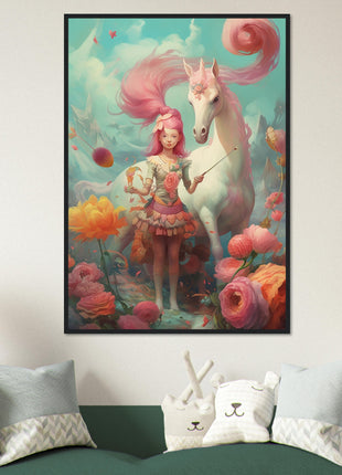 Fille avec son affiche licorne