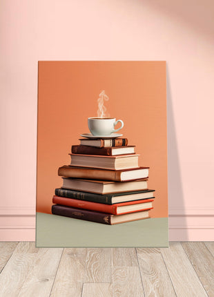 Coffee on stack of books poster