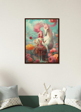 Póster Niña con su unicornio.