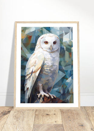 Geometric Harmony: Striking White Owl Poster with Artistic Flair