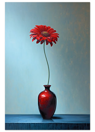 Red single flower in red vase poster