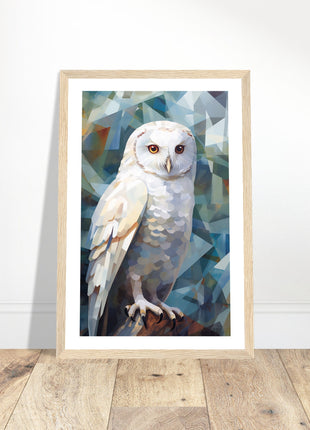 Geometric Harmony: Striking White Owl Poster with Artistic Flair