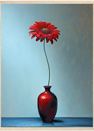 Red single flower in red vase poster