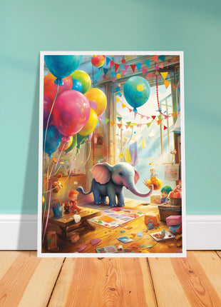 Elephant in playroom kids poster