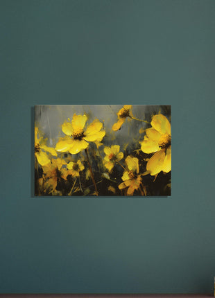 Yellow spring flowers on darker background poster