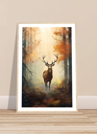 Deer in the woods painting poster