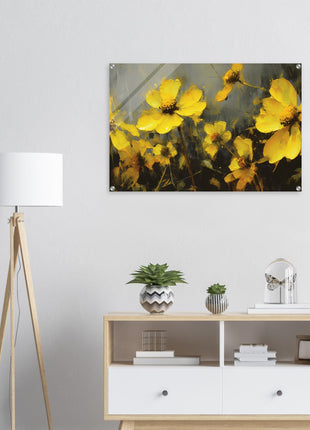 Yellow spring flowers on darker background poster