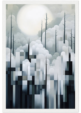 Mystical Fusion: Misty Forest Painting with Harmonious Geometric Interplay