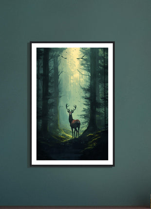 Deer in the woods poster