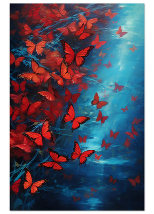 Póster mariposa roja y azul.