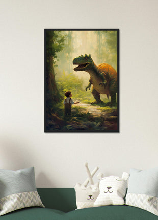 Póster dinosaurio y niño