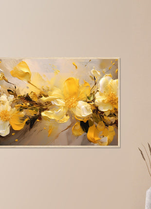 Golden Floral Elegance – Abstract Flower Art Print