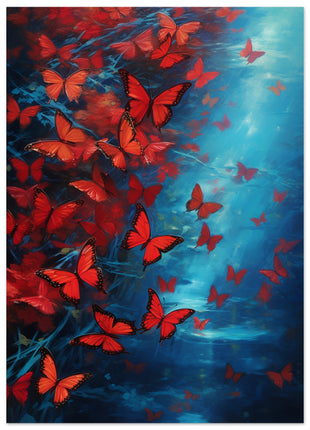 Affiche papillon rouge et bleu