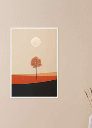 Cartel de paisaje de sol de otoño.