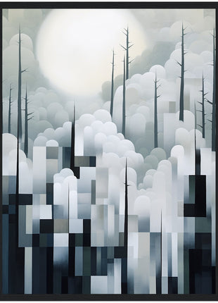 Mystical Fusion: Misty Forest Painting with Harmonious Geometric Interplay