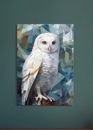 Geometric Harmony: Striking White Owl Poster with Artistic Flair