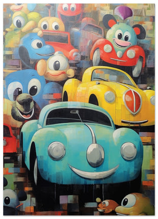 Cartel de coches divertidos para niños.