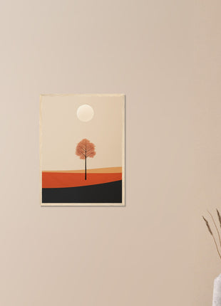 Cartel de paisaje de sol de otoño.