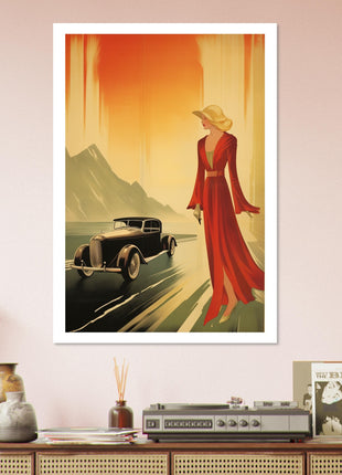 Retro-Dame und Auto-Poster