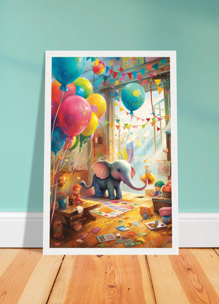 Elephant in playroom kids poster