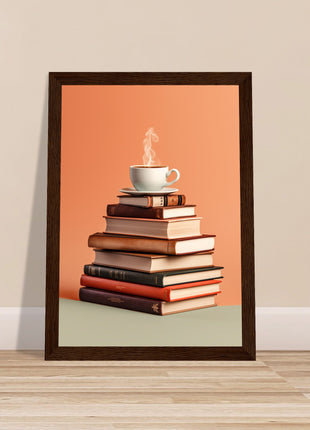 Coffee on stack of books poster