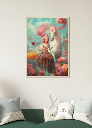 Póster Niña con su unicornio.