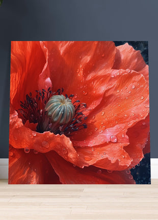 Close up red poppy flower poster